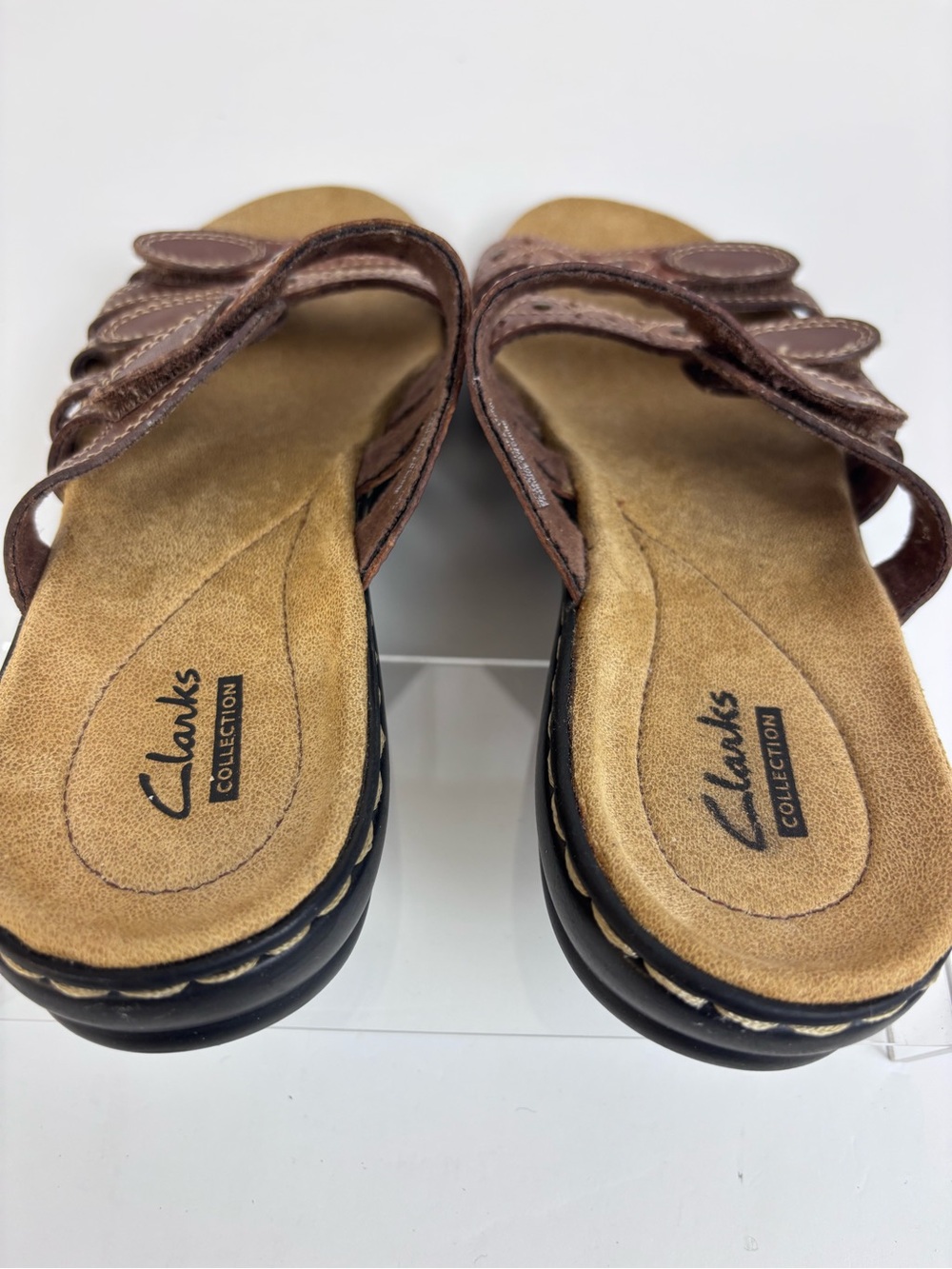 Clarks Leisa Cacti Q Leather Multi-Strap Slide Lightweight Sandals Brown Size 7 - Picture 9 of 15